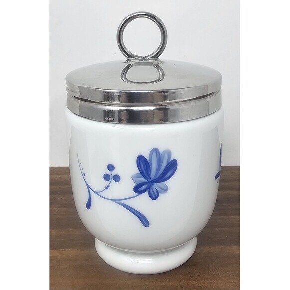 Royal Worcester Fine Porcelain Hand Panted Blue Bow Egg Coddler4" - Picture 1 of 13